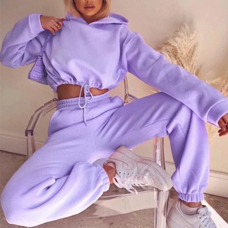 Winter Two Piece Sets Women Tracksuit Oversized Suit Autumn Trouser Suits Female Sweatshirt Solid Sports Hoodie Sportswear