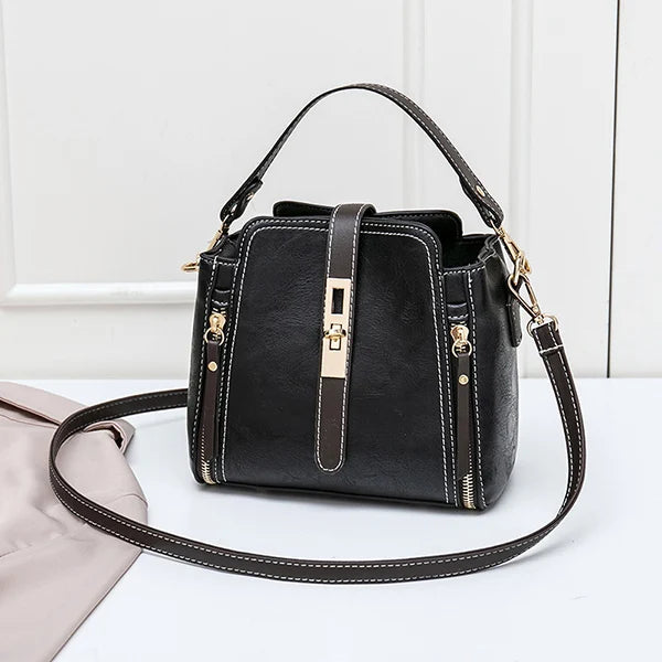 New Arrival PU Leather Bucket Shoulder Bags for Women Solid Color Crossbody Small Handbag Zipper