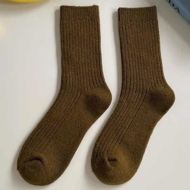 Thicken Warm Merino Wool Classic Solid Colors Rib Socks