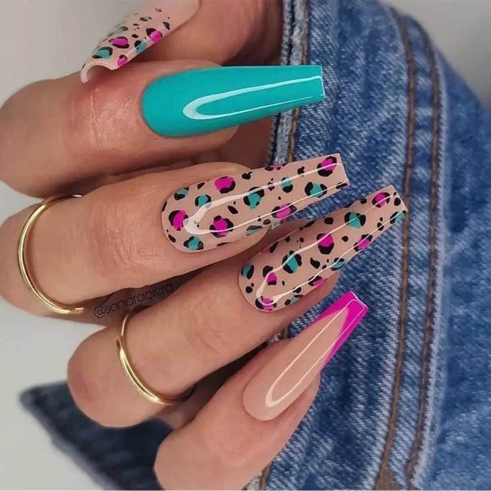 Fake nails with designs coffin artificial nails tips overhead with glue press on nail false nails set nail art tools Accessories