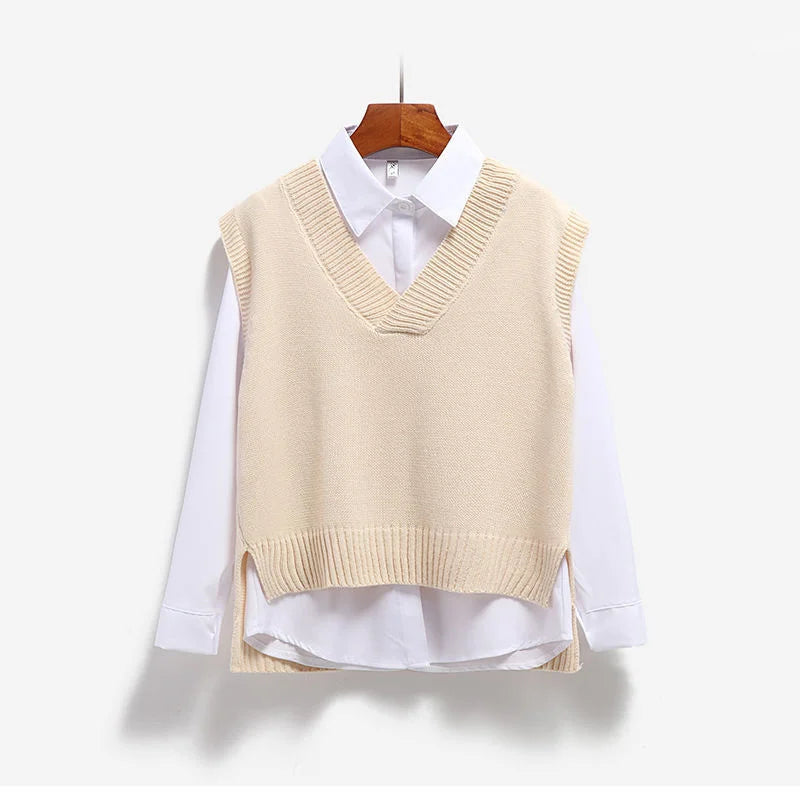 Sweater Vest V-neck Knitted Top 2025 New Korean Fashion Knitwear