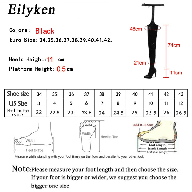 Eilyken Sexy Waist Buckle Strap Thin High Heels Women Boots Over The Knee Booties Pointed Toe Female Winter Shoes