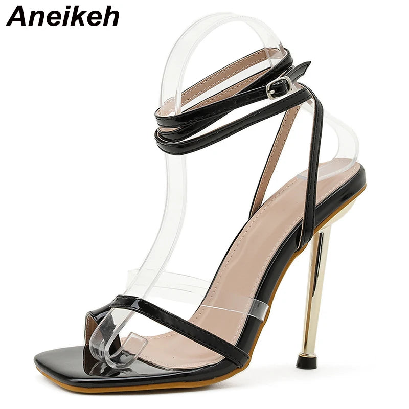 Aneikeh 2025 Summer New Sandals Women Shoes Transparent Color Matching Electroplating High Heel Toe Sandals Heels Party Pumps