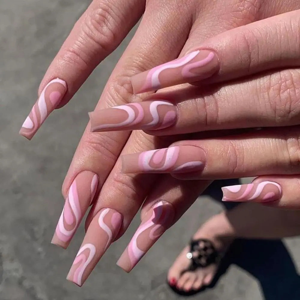 Fake nails with designs coffin artificial nails tips overhead with glue press on nail false nails set nail art tools Accessories