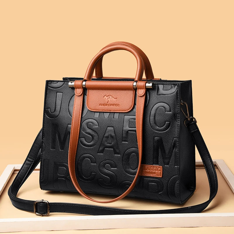 Ladies Quality Leather Letter Shoulder Luxury Handbags Women Bags Designer Fashion Large Capacity Tote Bag