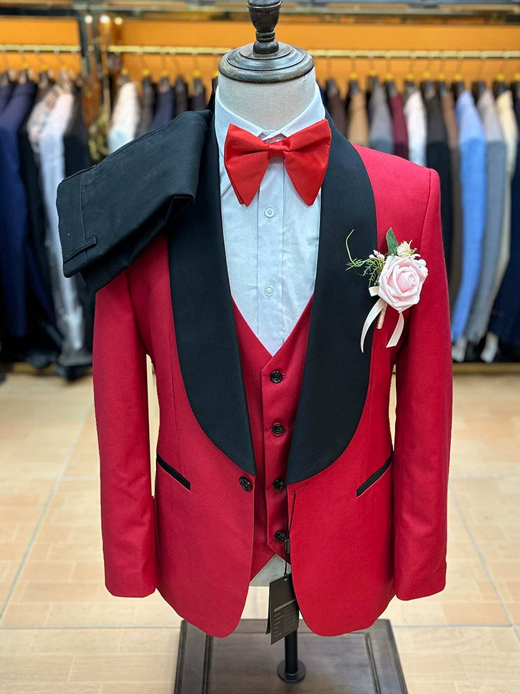 Men Green Collar Suit Three-Piece Wedding Banquet Silm British Style Cross-Border