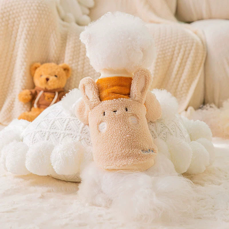 Autumn and Winter Warm Pet Clothes Dog Cat Cute Ears Thickened Fleece Winter Clothes Teddy Bichon Two-Legged Clothes