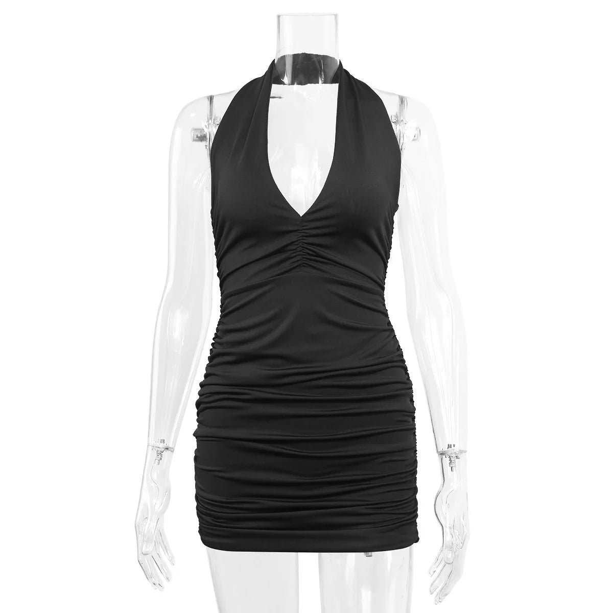 Fairyshely Sexy Ruffle V Deep Evening Party Dress 2025 Summer Short White Halter Dresses Women Tight Club Mini Dress Clubwear