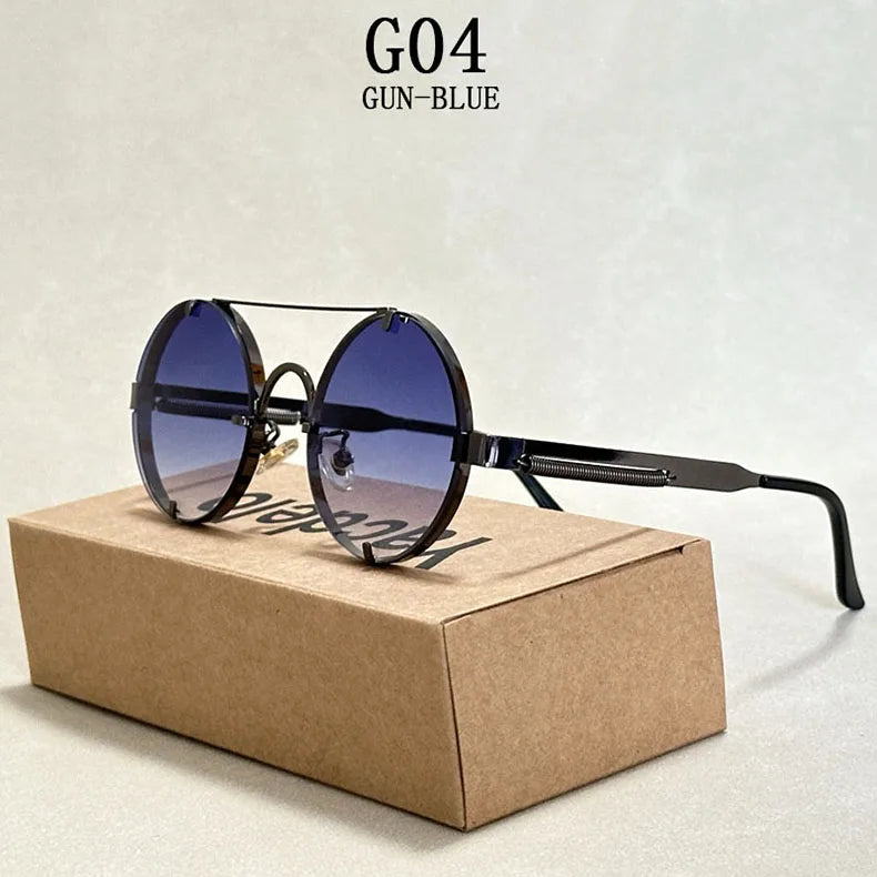 Round Steampunk Sunglasses For Men Fashionable Punk Sunglasses Women Trendy Vintage Fashion Glasses Retro Gafas De Sol Hombre