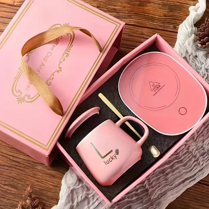 Thermostat Cup Gift Box Ceramic Cup with Spoon and Storage Bag Set Folding Spoon Portable Cup