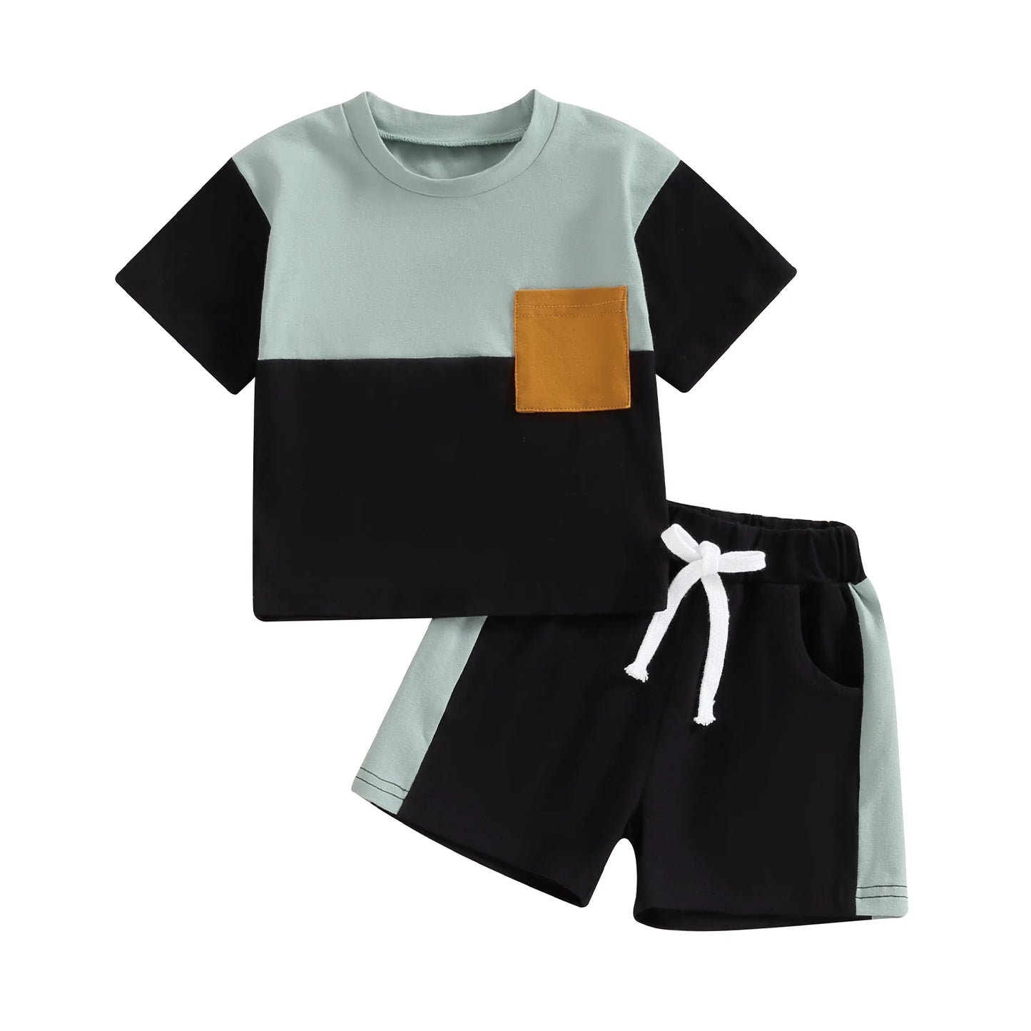 Pudcoco Toddler Baby Boys 2 Piece Outfits Contrast Colors Short Sleeve T-Shirt and Elastic Shorts Summer Clothes Set 0-3T