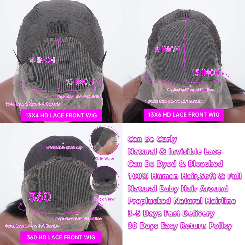 13x4 Bone Straight Lace Front Wigs Human Hair 30 Inch Pre Plucked Lace Frontal