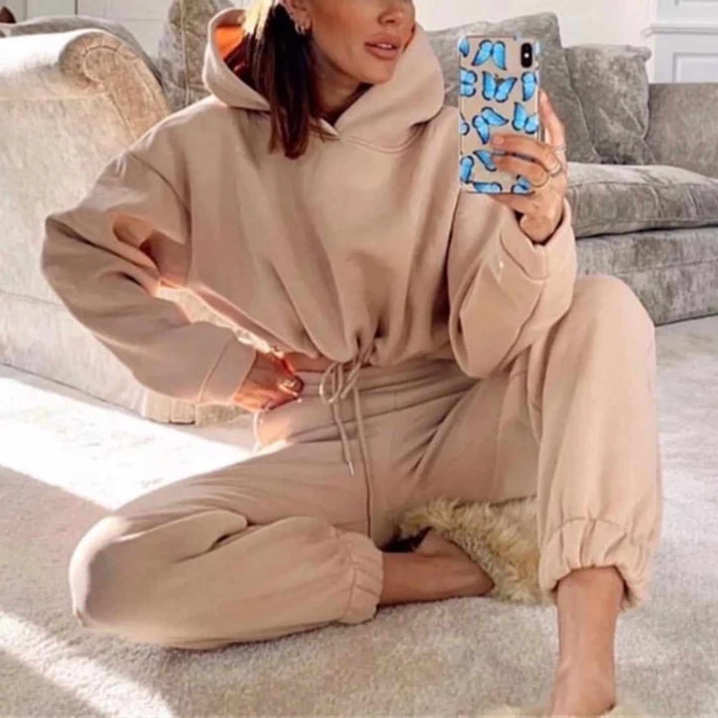 Winter Two Piece Sets Women Tracksuit Oversized Suit Autumn Trouser Suits Female Sweatshirt Solid Sports Hoodie Sportswear
