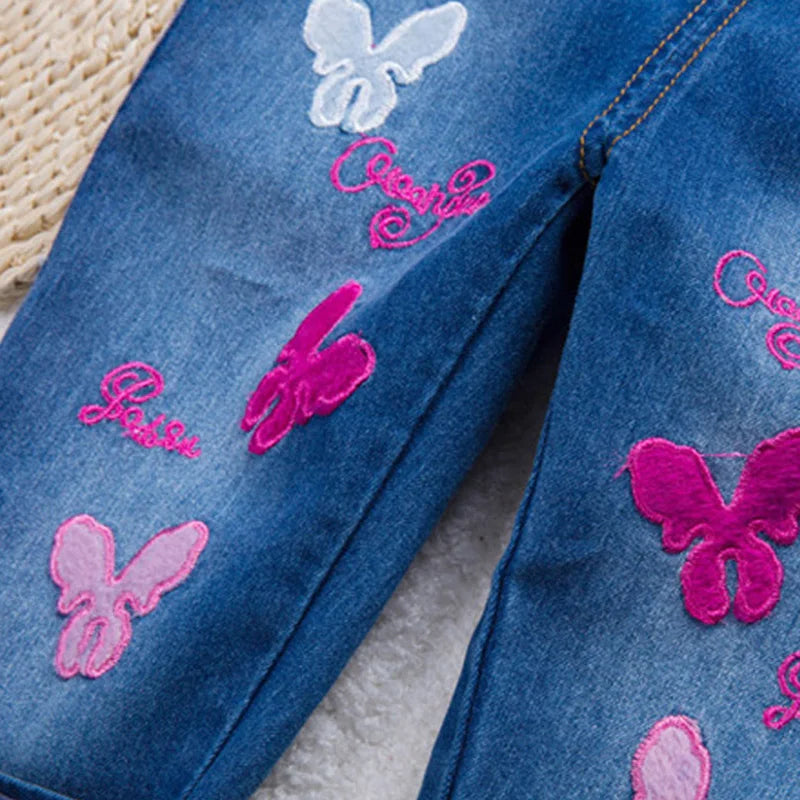 IENENS Baby Girls Overalls Kids Trousers Denim Dungarees Embroidery Butterfly Pants Toddler Infant Jumpsuit 0-4 Years Clothes