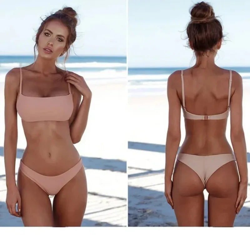 2024 New Sexy Push Ups No Padded Brazilian Bikini Sets Women's Retro Swimwear Swimwear Beach Sets Bikini Swimwear Straight