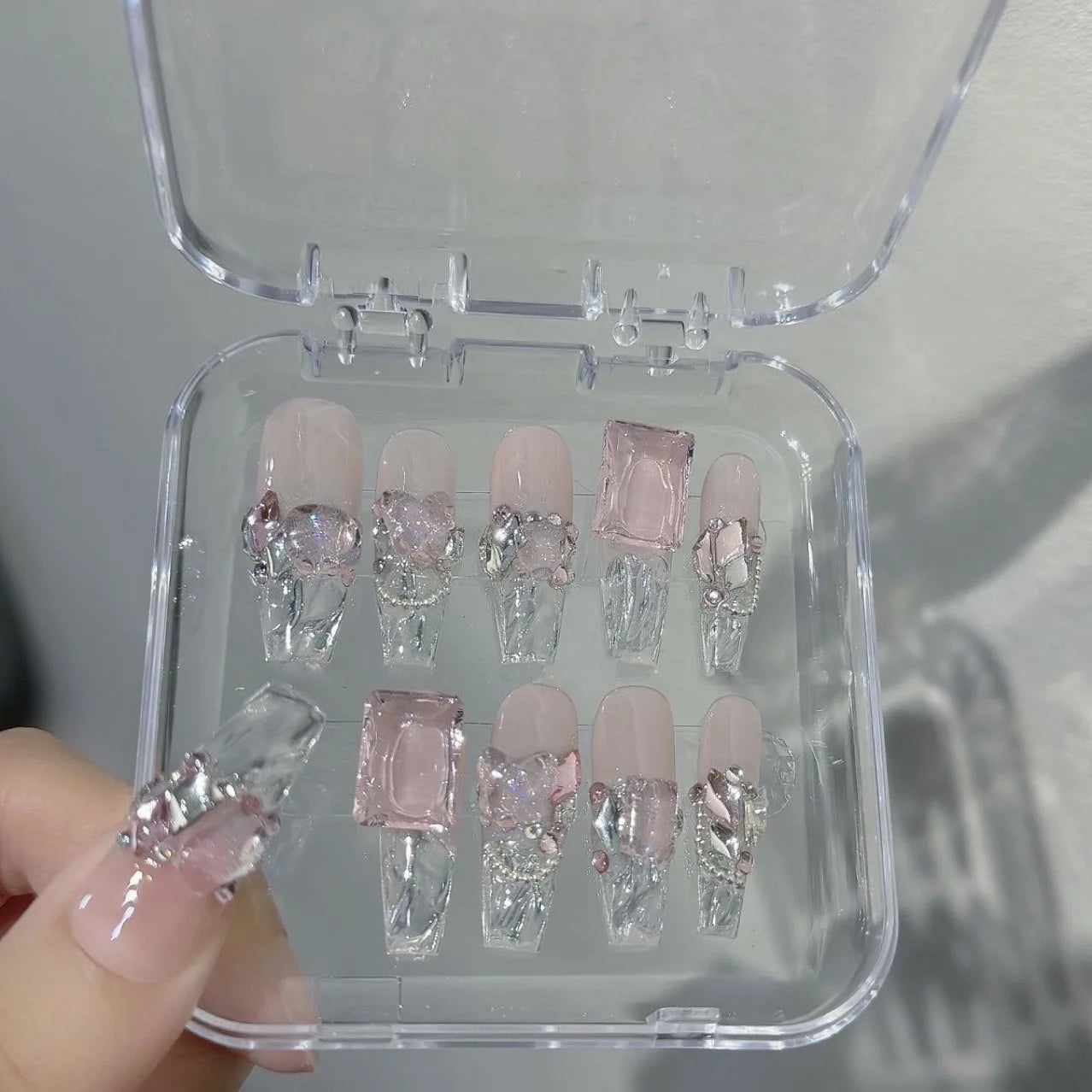 10Pcs Handmade transparent Press on Nails 3D Diamonds Ice Cube
