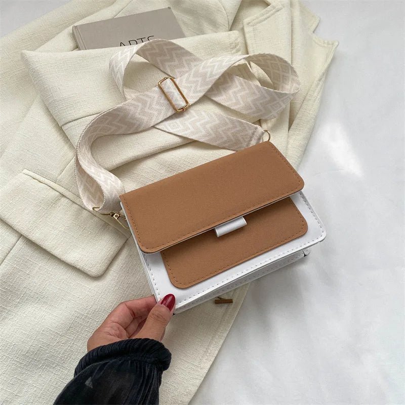 Wide Strap Crossbody Bags Square Matte Leather Shoulder Bags