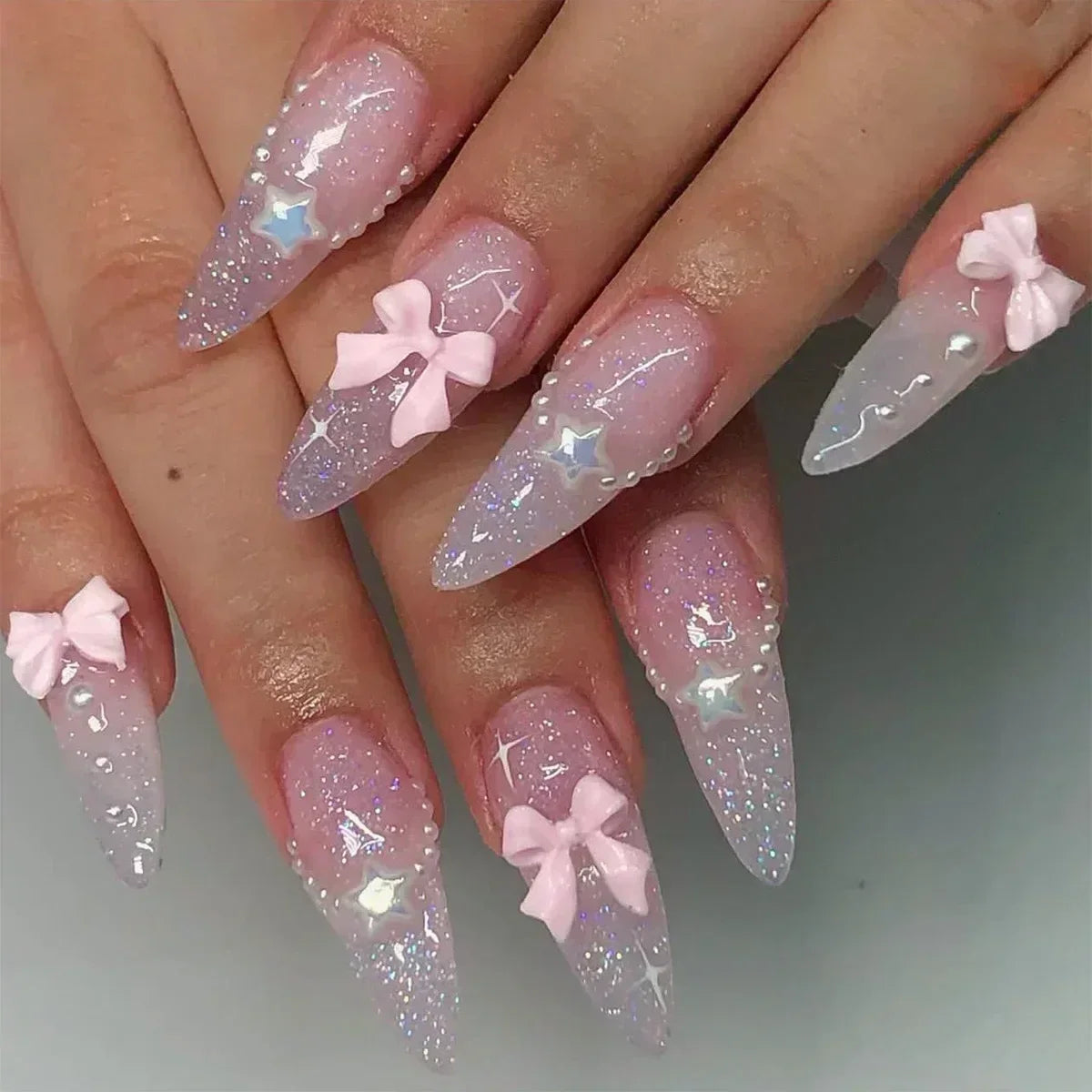 24Pcs Almond False Nails Cute Strawberries with French Design Simple White Wearable Fake Nails Decoration Press on Nail Tips Art