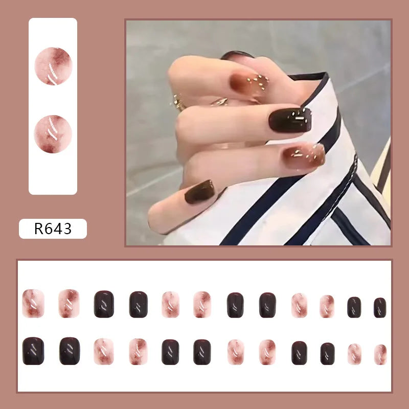 Sweet Mountain Tea Wearable Pink Press On Fake Nails Tips With Glue false nails design Butterfly Lovely Girl false nails