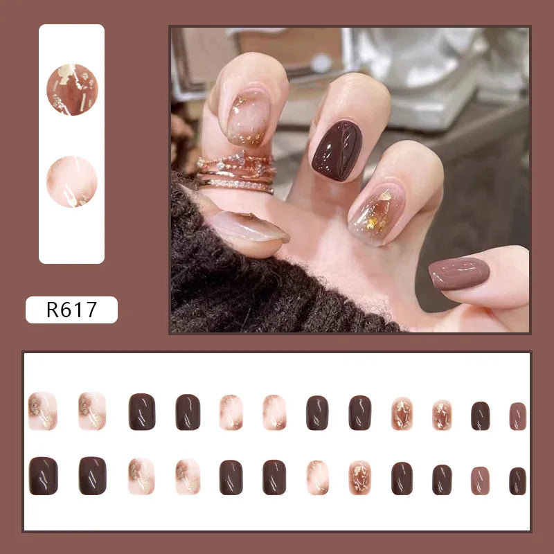 Sweet Mountain Tea Wearable Pink Press On Fake Nails Tips With Glue false nails design Butterfly Lovely Girl false nails