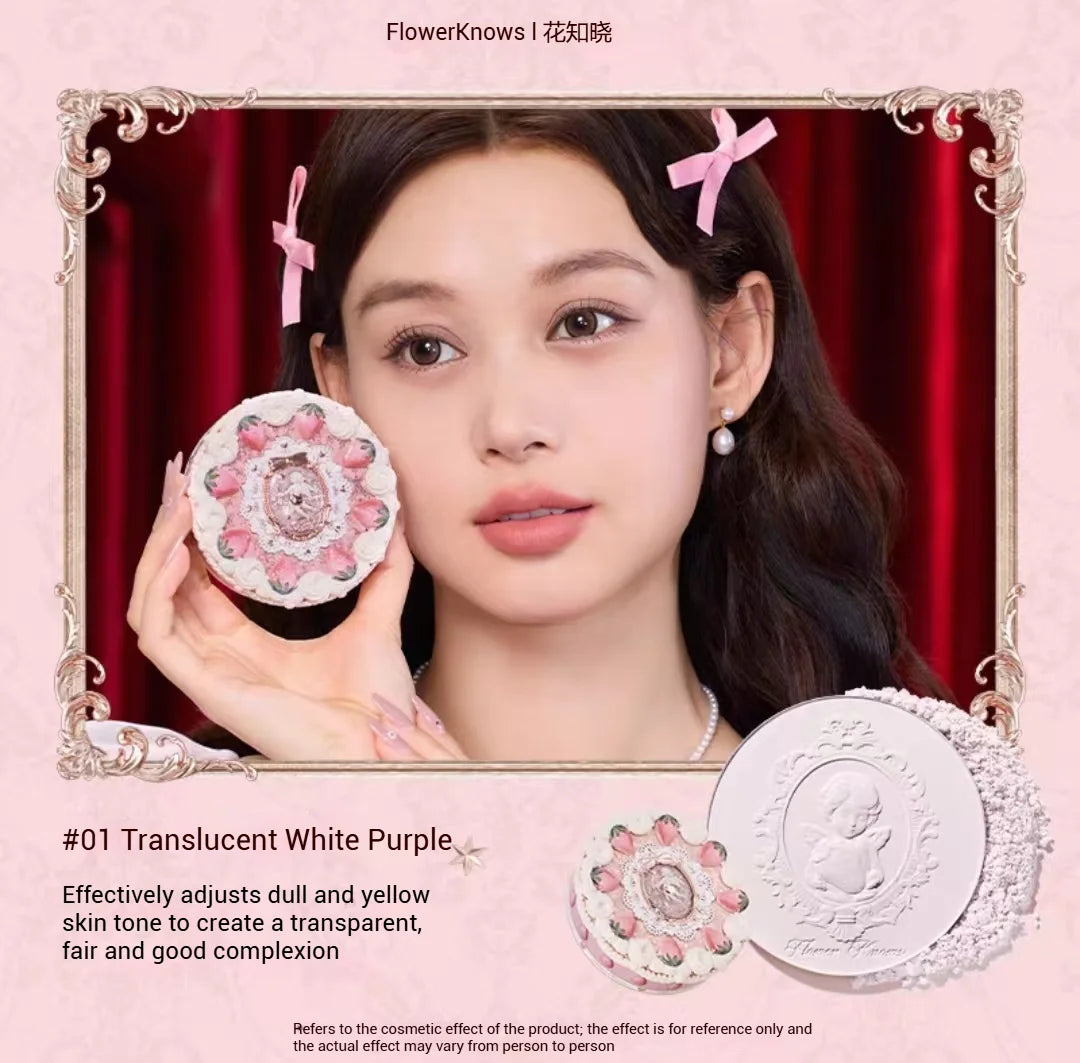 Flower Knows Strawberry Cupid Setting Powder Long-lasting Oil Control Matte Flawless With Puff Finish Color Retention Makeup