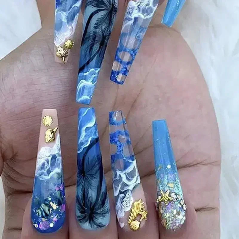 24Pcs Black Ballet False Nails Long Coffin Nail Tips Detachable Press on Nails DIY Manicure Colorful Eyes Designs Fake Nails