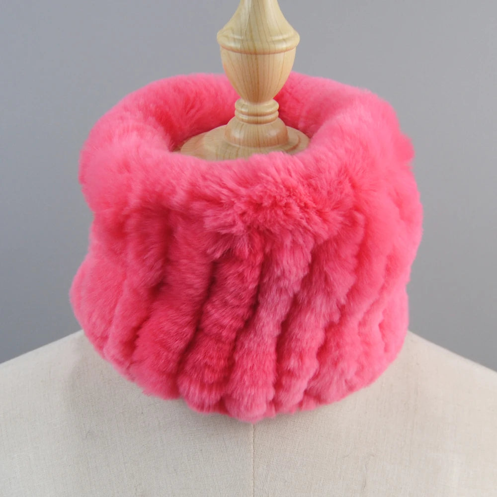 Good Elastic Rex Rabbit Fur Ring Scarves Winter Warm Women Genuine Rex Rabbit Fur Scarf Knitted Real Natural Fur Wraps Headbands