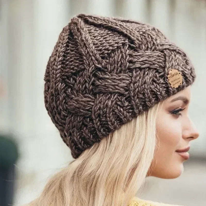 Solid Knitted Beanies Caps for Women Warm Cashmere Wool Skullies Beanies Female Thick Knitted Hats Autumn Winter Warm Cap