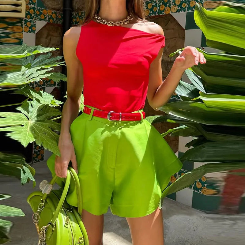 Fashion Dopamine High Waist Shorts For Women 2025 Spring New Street Solid Wide Leg Shorts Female Chic Y2K A Line Beach Trousers