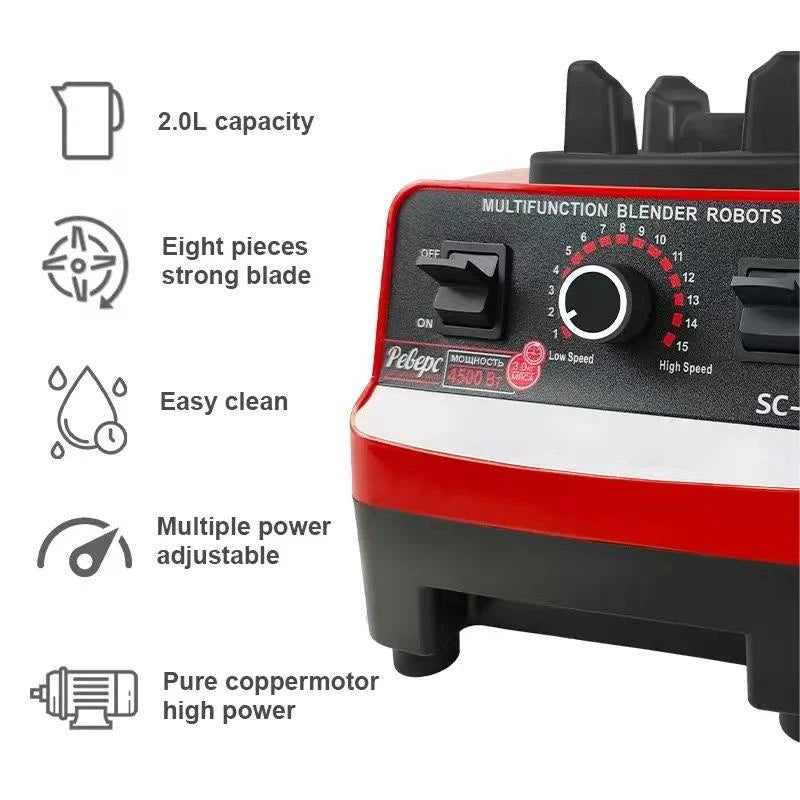 2000W Efficiently Blender Stationary Mixer Food Processor Ice Smoothies 2-in-1 Durable High Power Juicer Blender for Kitchen