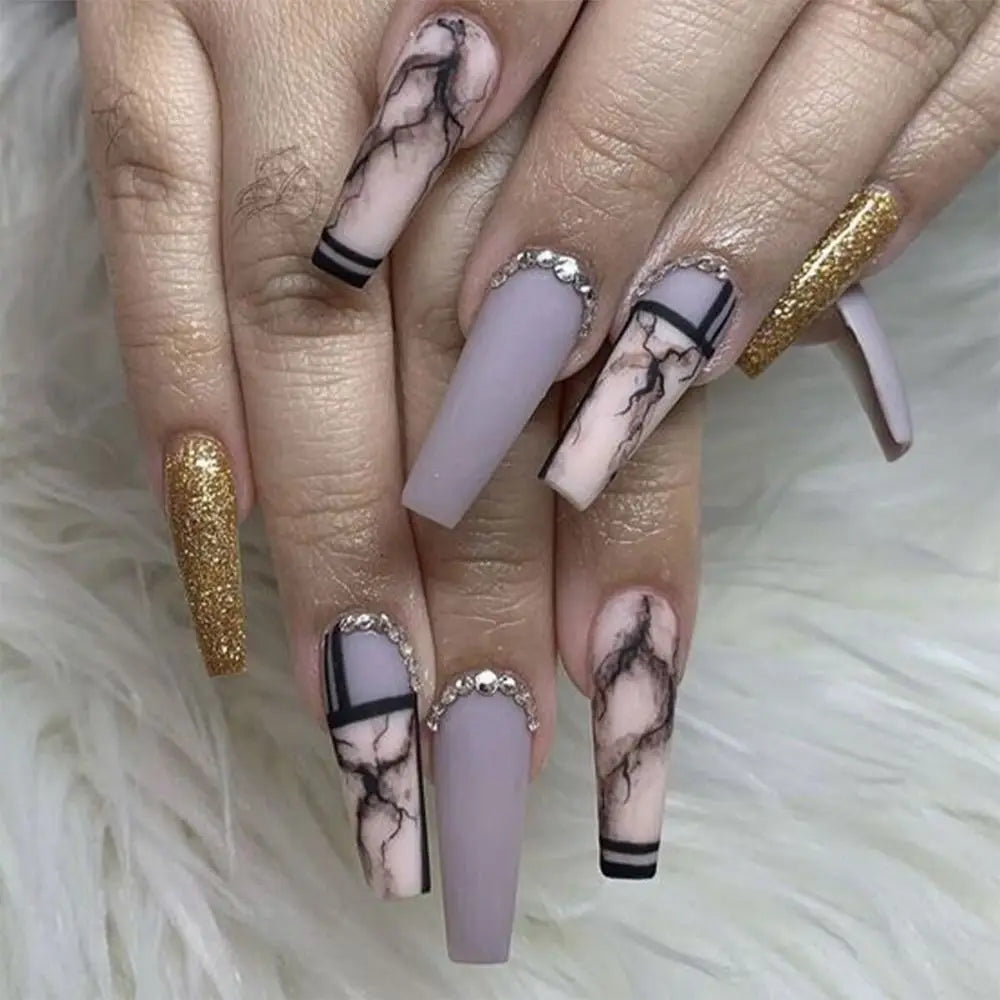 Press on Nails Long Ballet Nails Fashion Valentine's Day Rhinestone Wearable Fake Nails Manicure Tool Full Cover False Nail