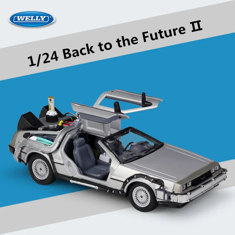 Welly 1:24 DMC-12 DeLorean Time Machine Back to the Future Car Model Diecast Metal Toy Car Model Simulation Collection Kids Gift