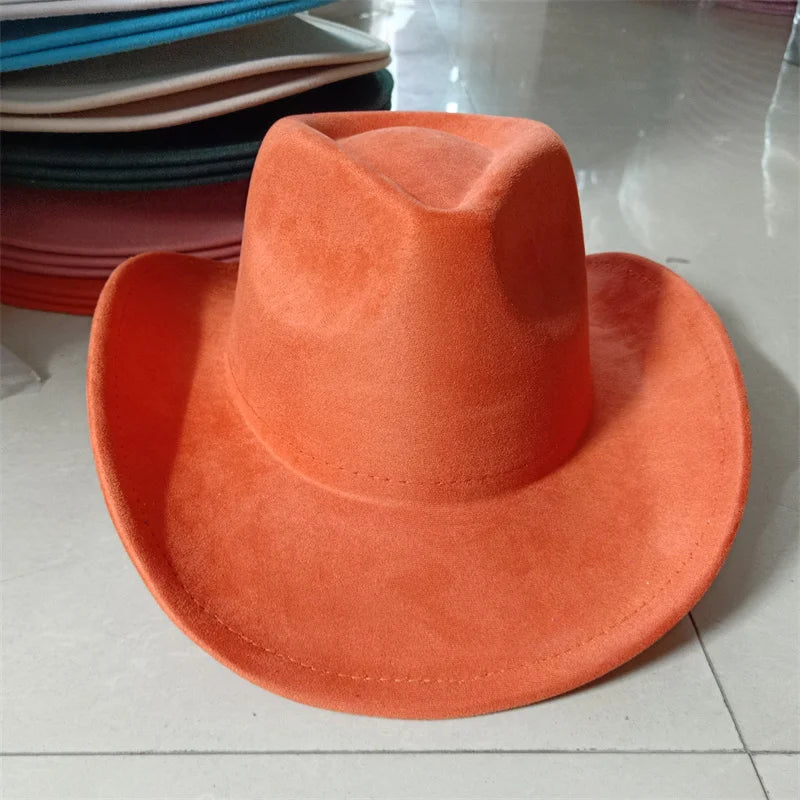 Western suede leather 7.5CM Western denim women's Fedora hat men's church jazz hat fashion travel party hat denim hat 2024