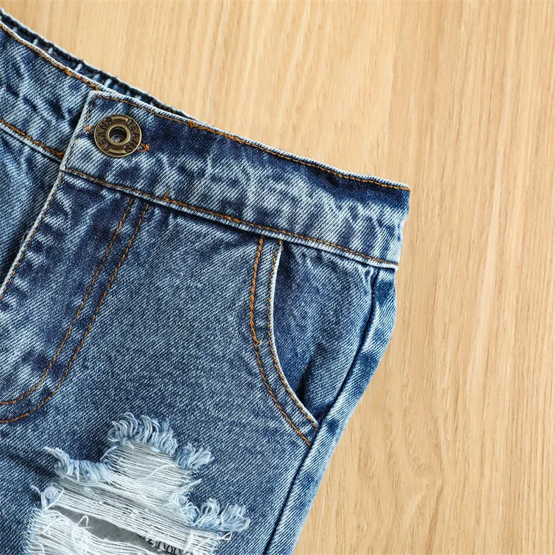 0-3Y Baby Boys Summer Clothes Set Kids Short Sleeve Letter T-shirt + Denim Short Pants Toddler Casual Outfits