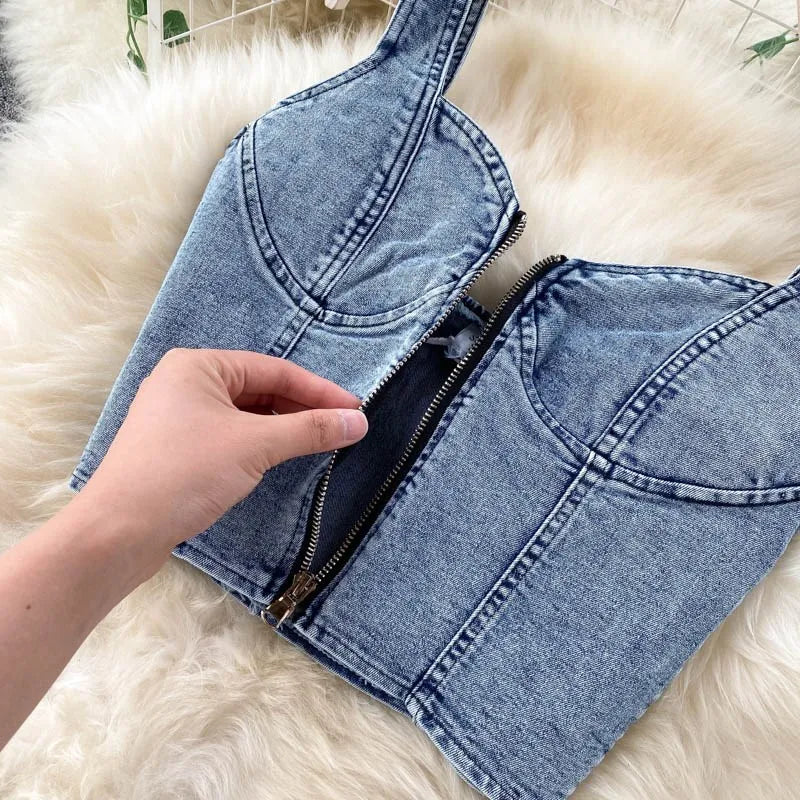 denim 2 piece set outfits summer top and skirt two piece set