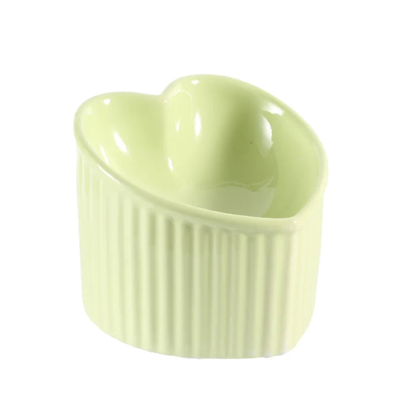 Ceramic Tilted Elevated Cat Bowl Heart Shape Anti Slip Cute for Cats Kitten Small Dogs Functional Width 14cm Handmade Pet Feeder