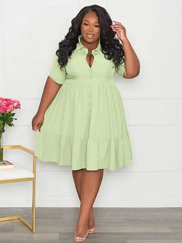 Wmstar Plus Size Summer Dresses Women's Clothing Solid Elegant Casual Cute Ball Gown Shirts Mini Dress Wholesale Dropshipping