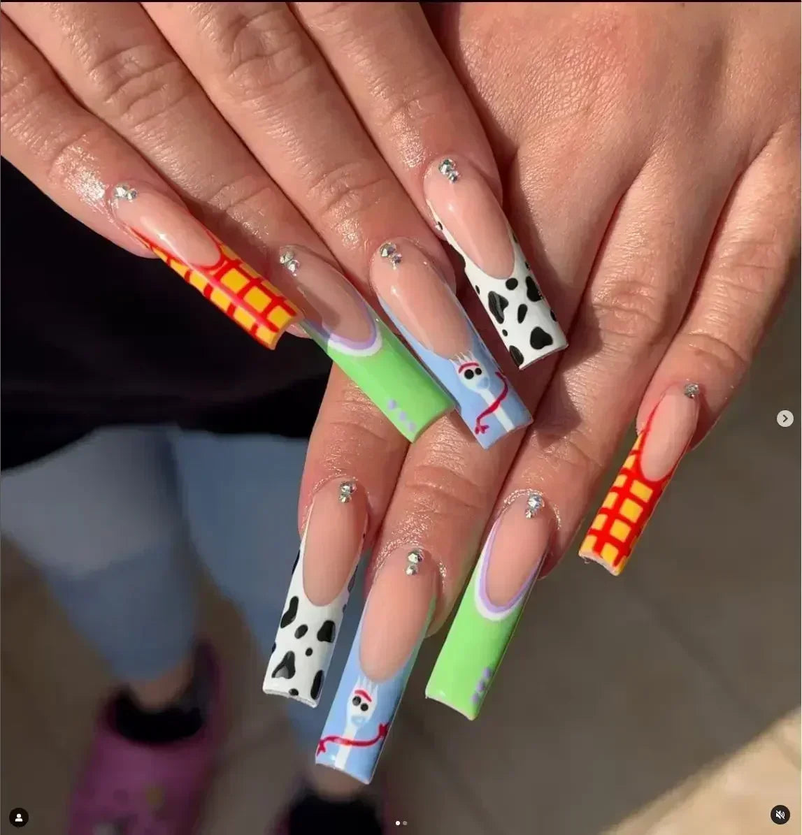 24Pcs Black Ballet False Nails Long Coffin Nail Tips Detachable Press on Nails DIY Manicure Colorful Eyes Designs Fake Nails