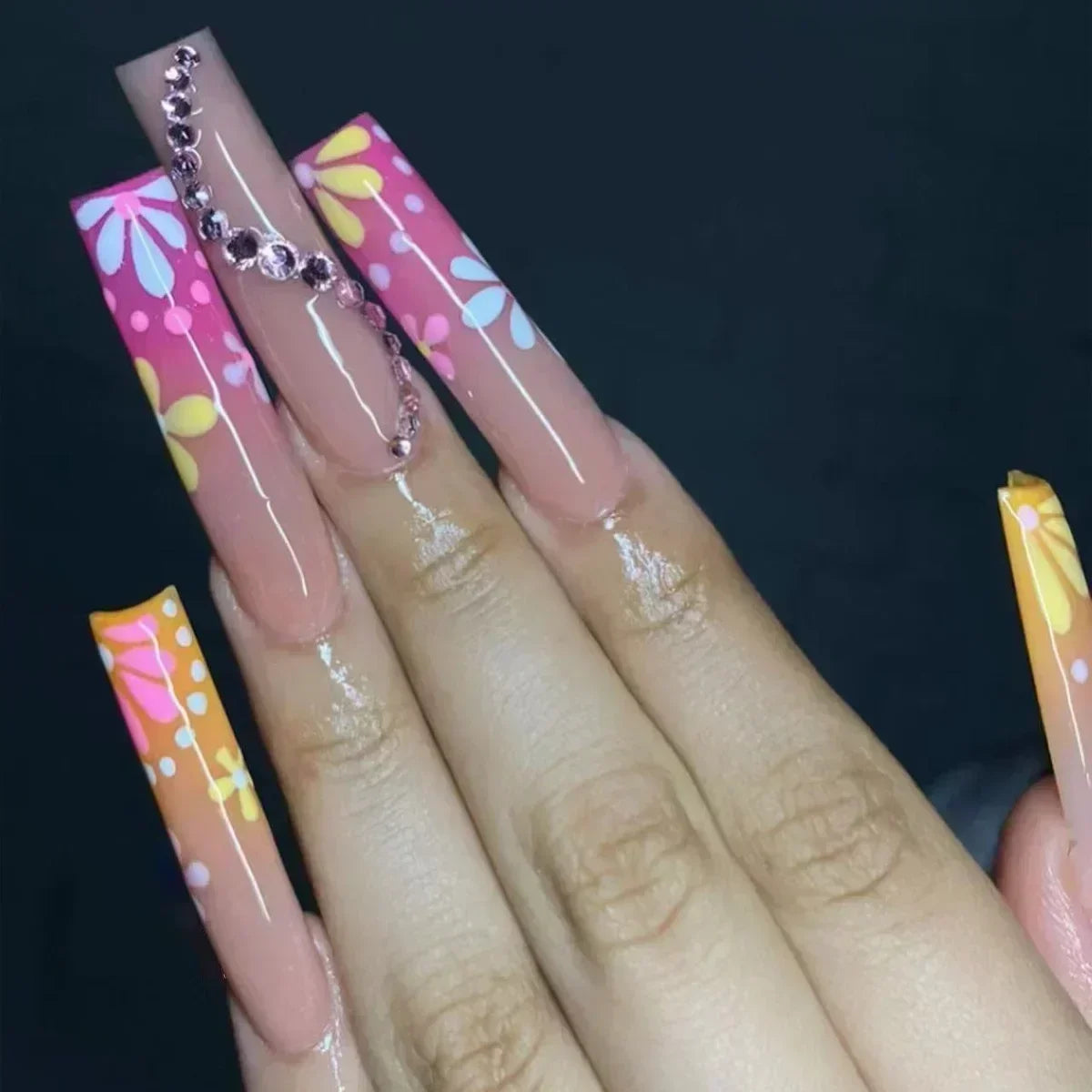 24Pcs Black Ballet False Nails Long Coffin Nail Tips Detachable Press on Nails DIY Manicure Colorful Eyes Designs Fake Nails
