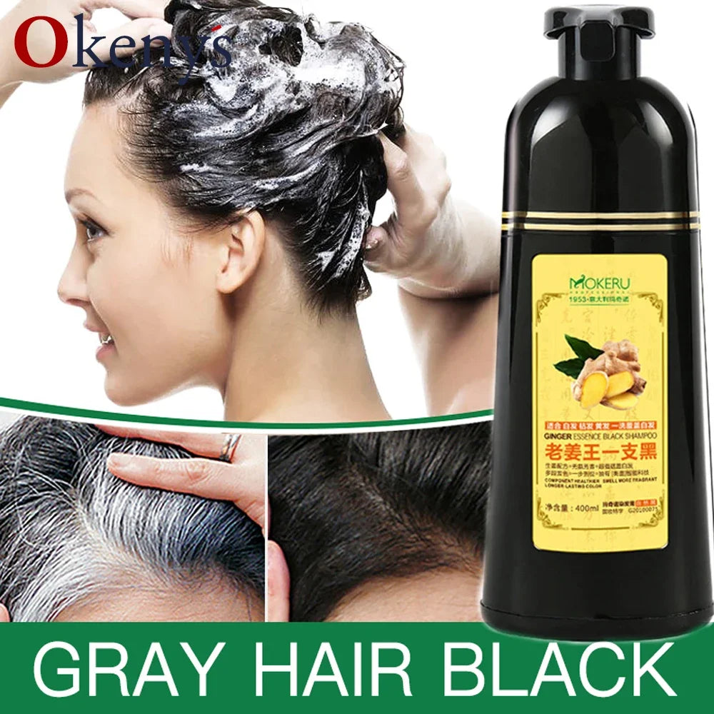 Mokeru 1pc Ginger shampoo Herbal Non Allergic Natural Fast Blacking Gray Hair Dye Black Shampoo Dye For White Hair Coloring