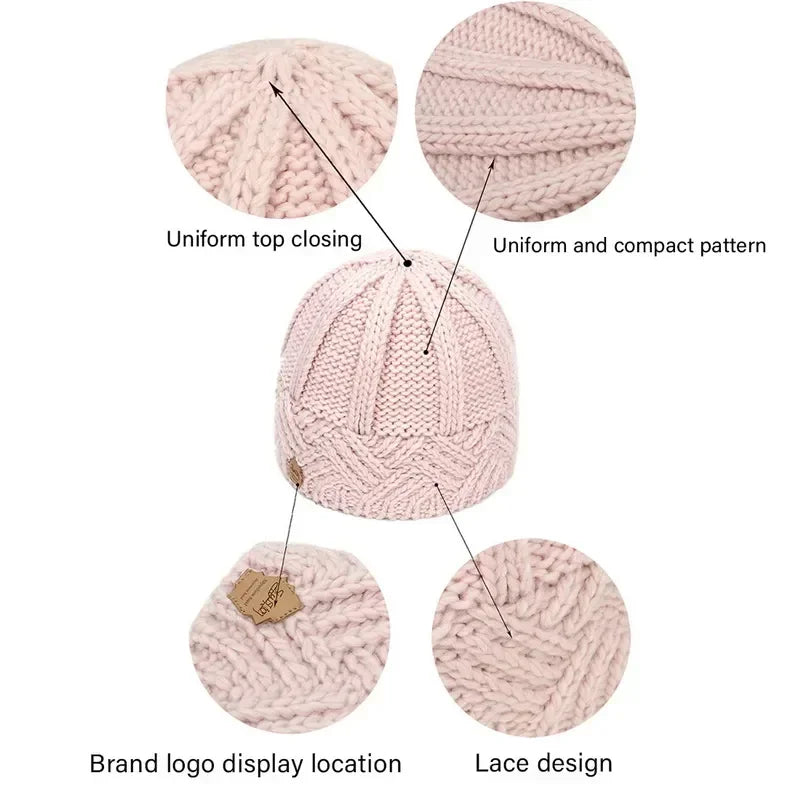 Solid Knitted Beanies Caps for Women Warm Cashmere Wool Skullies Beanies Female Thick Knitted Hats Autumn Winter Warm Cap