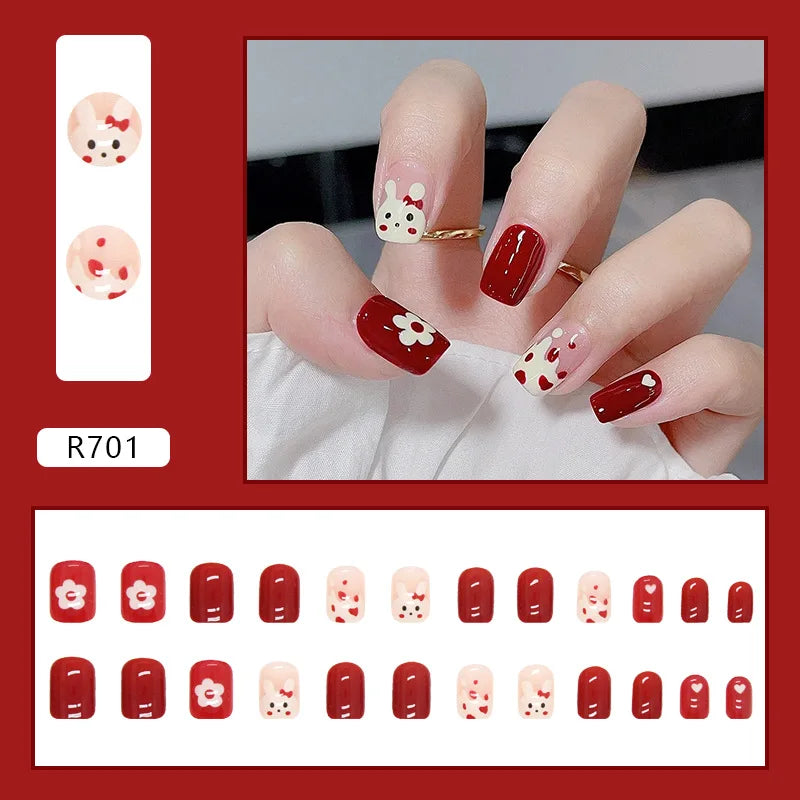 Sweet Mountain Tea Wearable Pink Press On Fake Nails Tips With Glue false nails design Butterfly Lovely Girl false nails