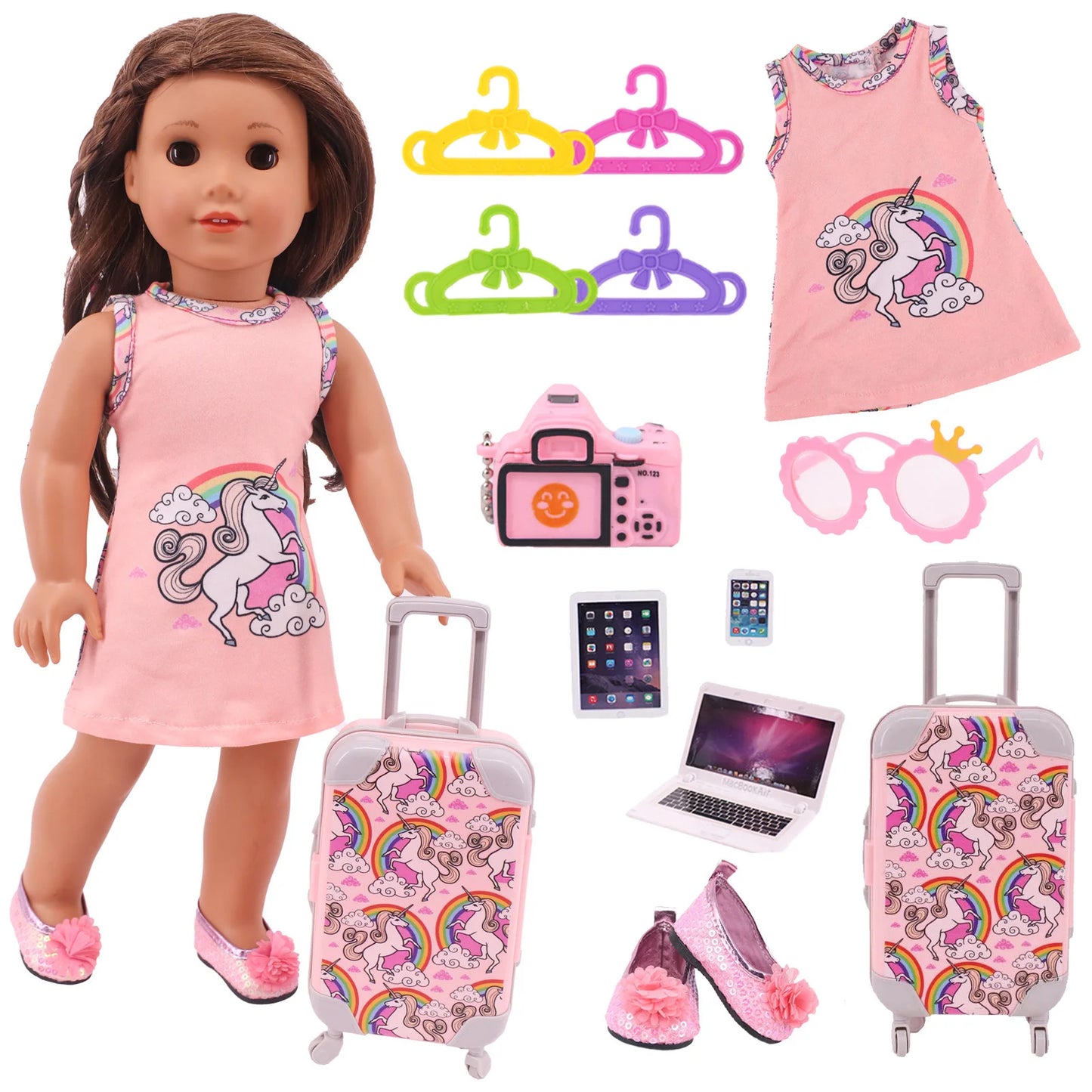 Doll Clothes&Miniature Accessories Shoe Luggage Set For 18 Inch American Doll