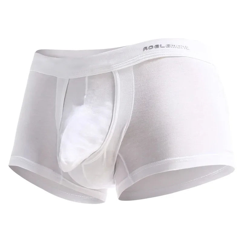 Men Fashion Penis Bag Bulge Pouch Separation Underwear Youth Ice Silk Breathable Comfy Boxer Shorts Simple Elastic Sports Trunks