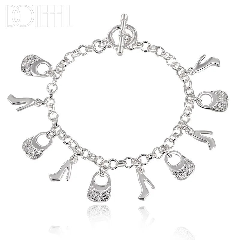 Silver Color High Heels Bag Pendant Bracelets Chain For Women Charm Wedding Engagement Jewelry