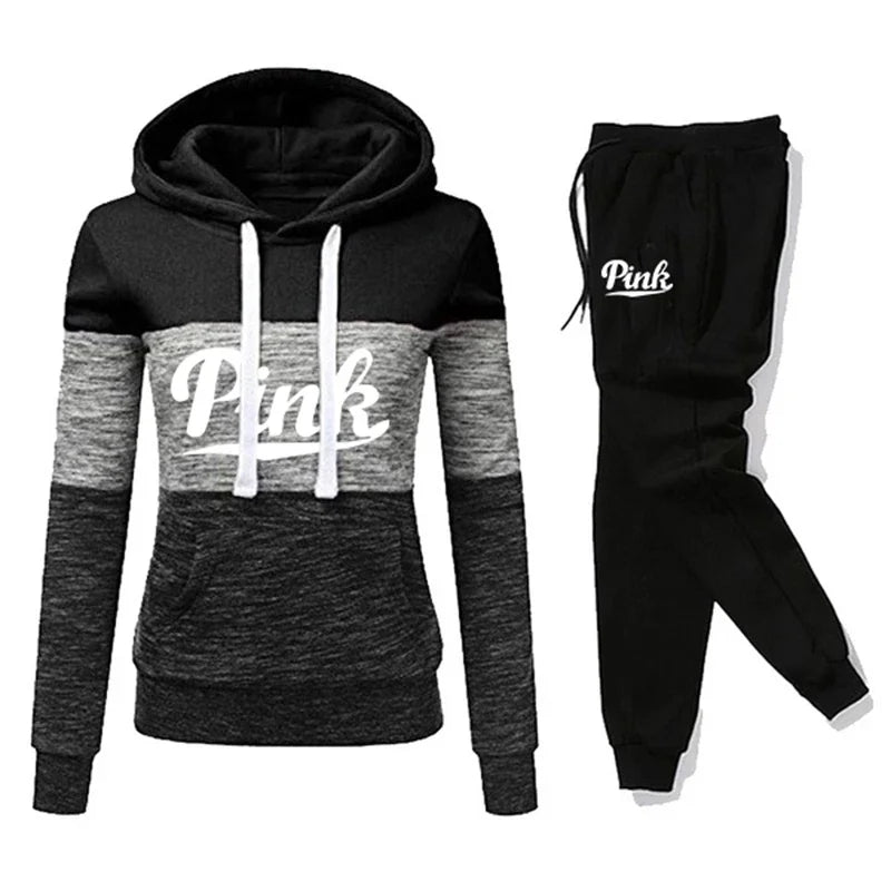 Hot Sales Womens Tracksuit Print ColorBlock Hooded Sweatshirts Fashion Trend Versatile Pullover Street Warm Casual Clothing