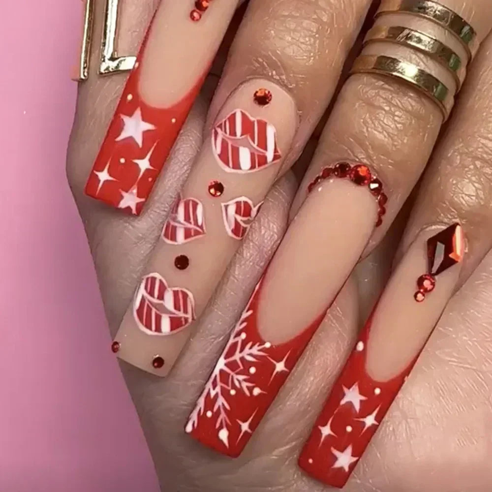 24Pcs Black Ballet False Nails Long Coffin Nail Tips Detachable Press on Nails DIY Manicure Colorful Eyes Designs Fake Nails