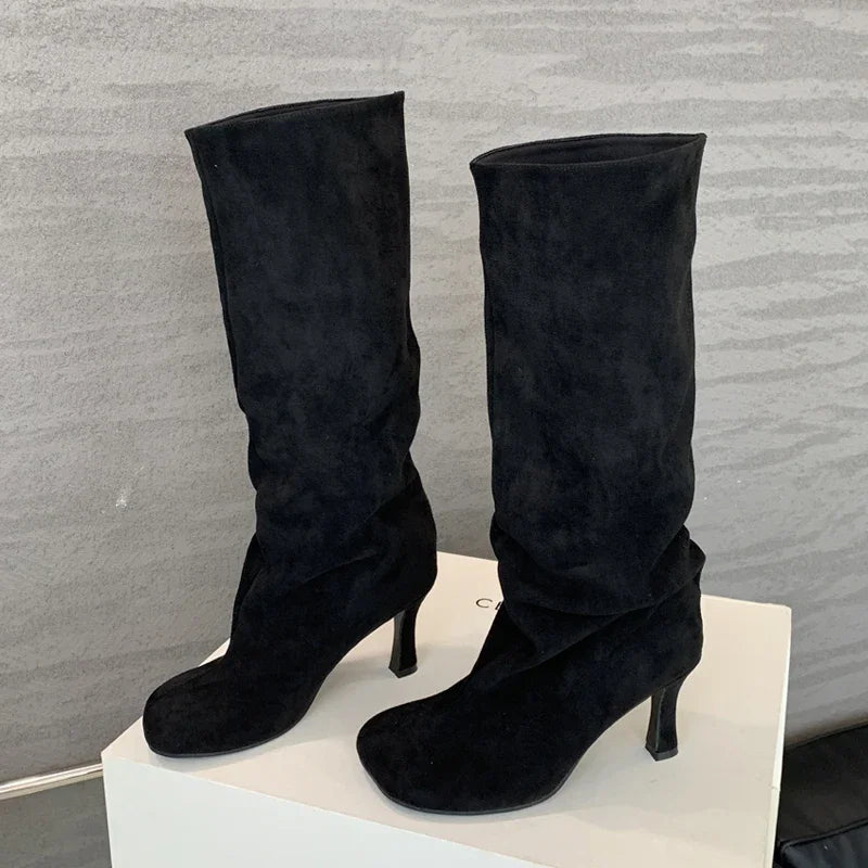 Eilyken Concise Round Toe Women Knee-High Boots Punk Style Thin High Heels Shoes Autumn Winter Female Long Booties