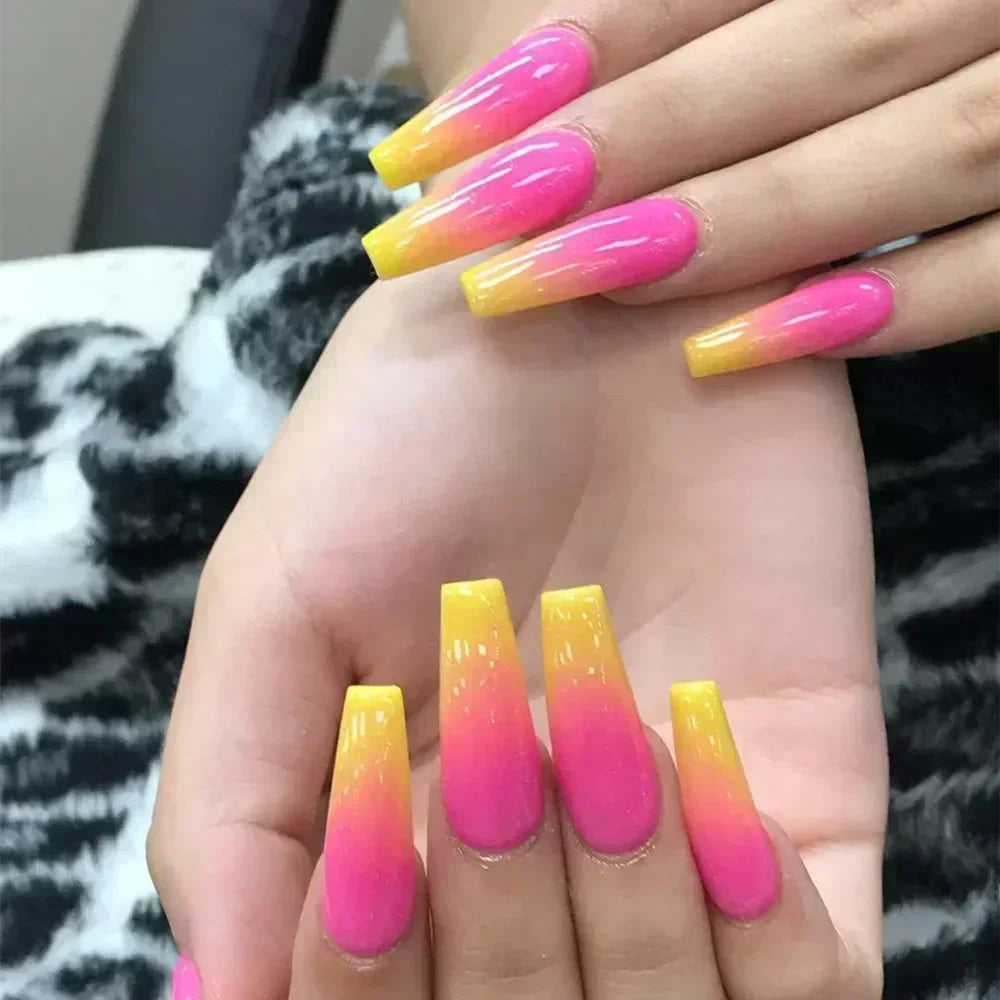 24Pcs Black Ballet False Nails Long Coffin Nail Tips Detachable Press on Nails DIY Manicure Colorful Eyes Designs Fake Nails