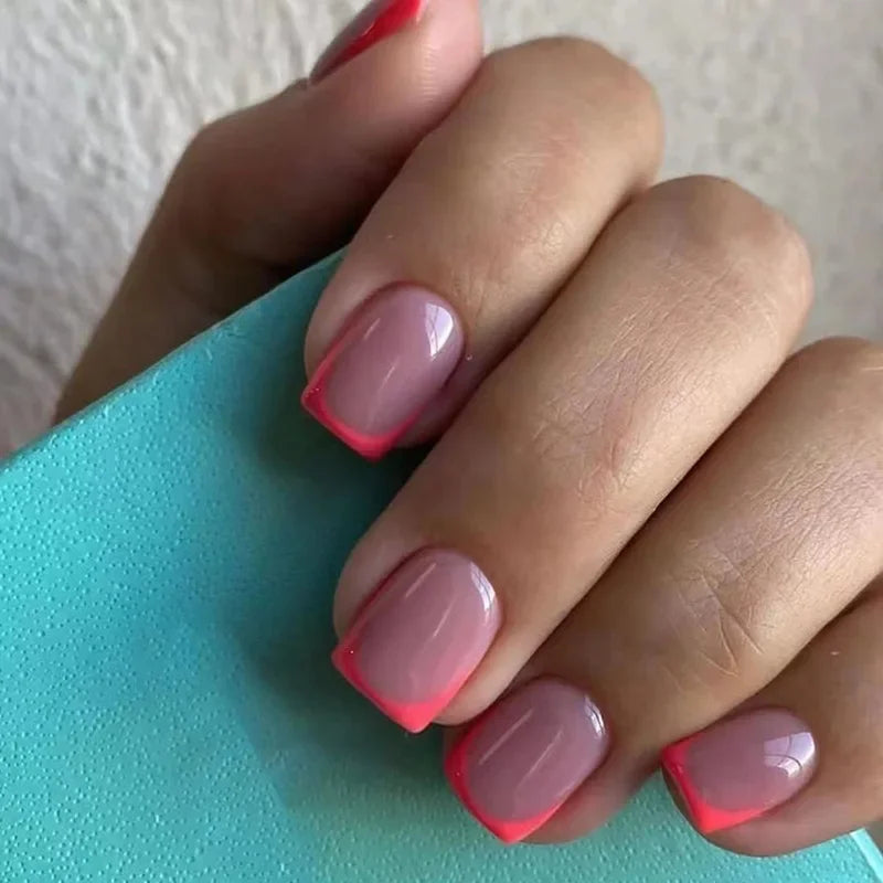 24pcs Mid-length Simple Smudged False Nails Wearable French Ballerina Fake Nails Full Cover Nail Tips Set Press On Nails